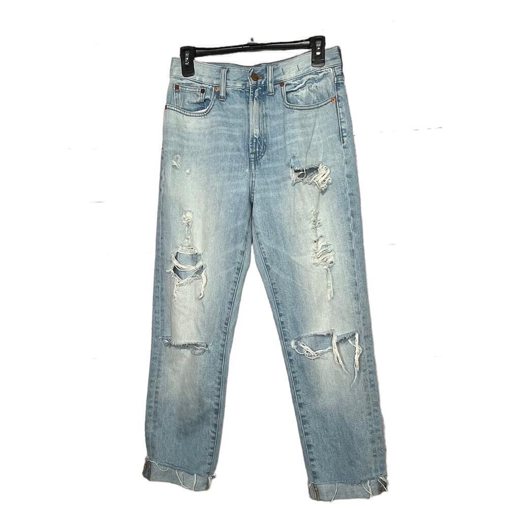 Madewell Light Wash Distressed The Perfect Vintage Jean Raw Hem Denim Size 26